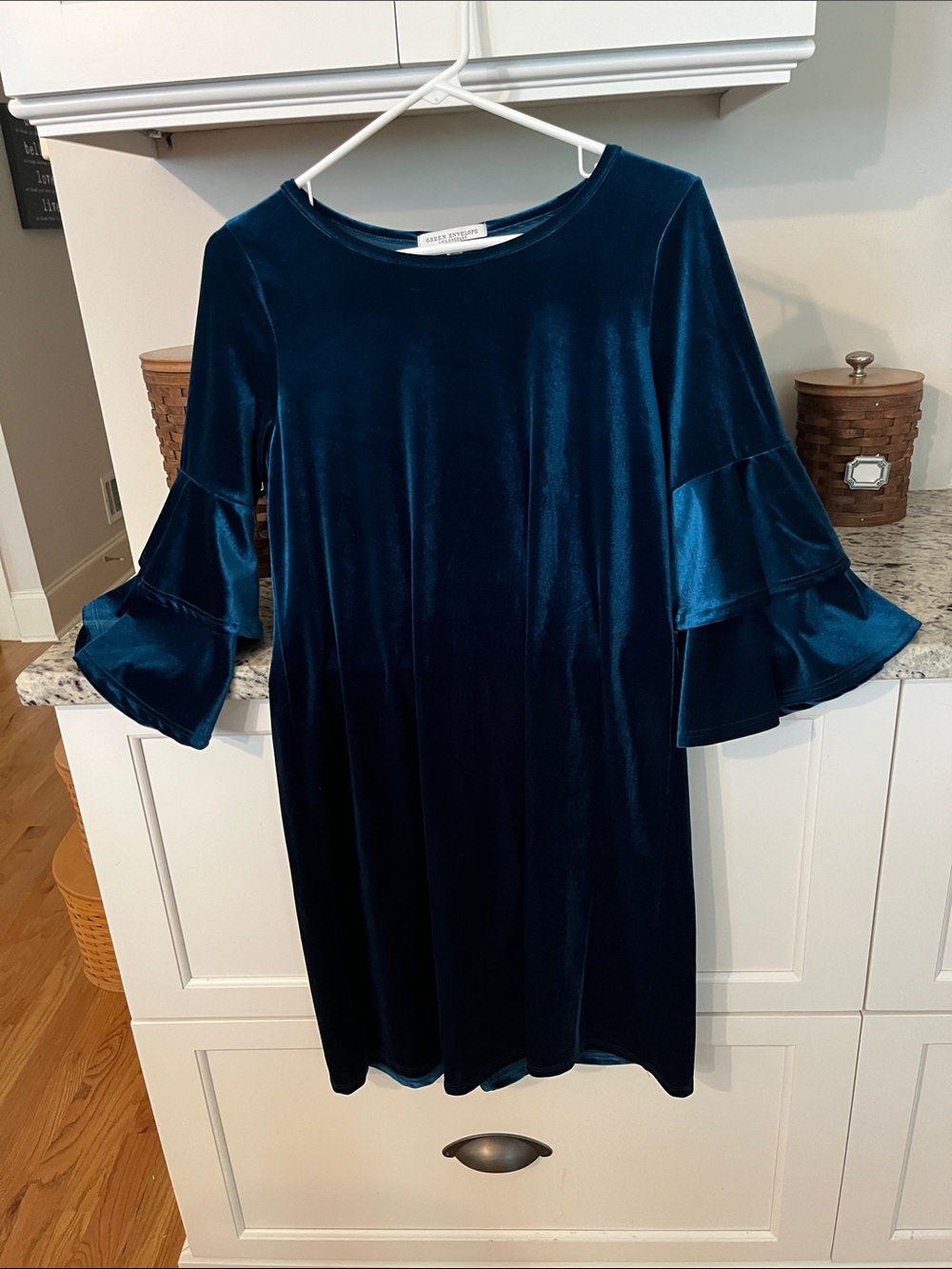 Green Envelope Velvet style dress- Teal Blue